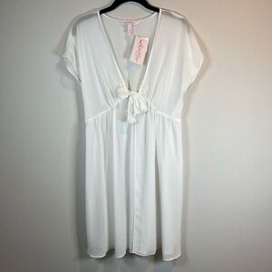 Belle Nuit Intimates Tie Waist Sheer Robe Ivory Beaded Embroidered Bridal Medium